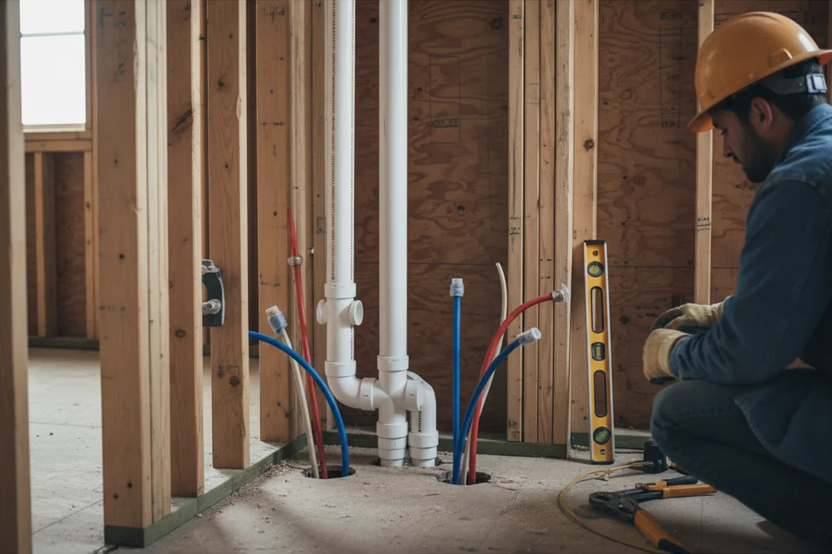 Drain and supply rough-in during Leak Detection in Selden